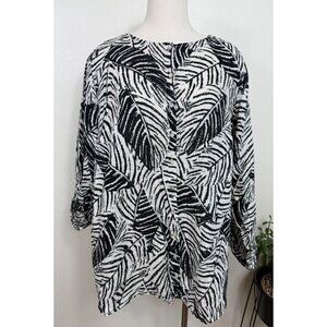 Cynthia Rowley Womens 100% Linen Tropical Leaf Roll Tab Top Size 2X Travel Retro